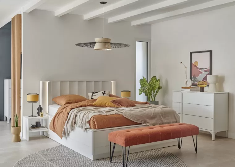 Chambre complète Aurore Blanche avec tête de lit et chevets coulissants