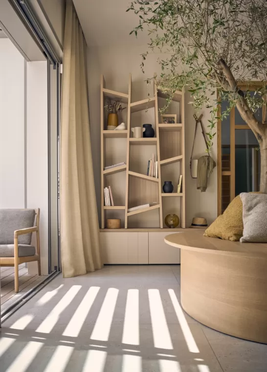 Bibliothèque alvea en chêne structuré et rangement imagine grège