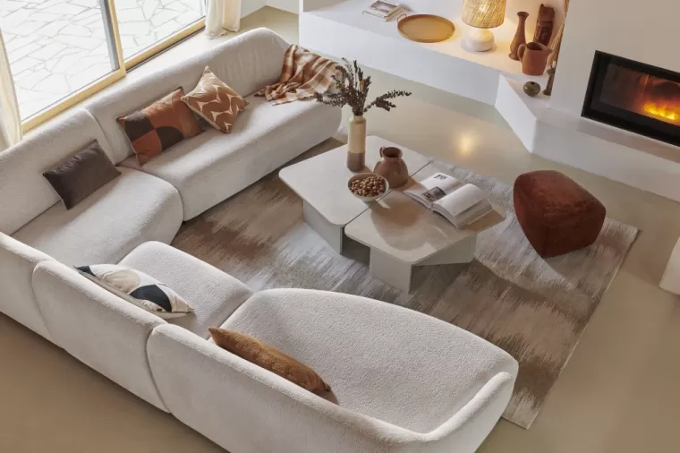 Canapé oasis en angle tissu viva offwhite