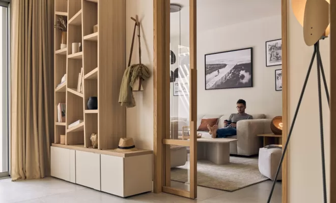 Bibliothèque alvea en chêne structuré et rangement imagine grège