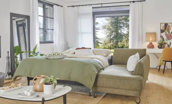 Canapé d'angle convertible Modulo ouvert avec matelas lit TRIO 