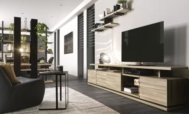 Bibliothèque Natura noir et chêne du bocage avec étagères en verre fumé