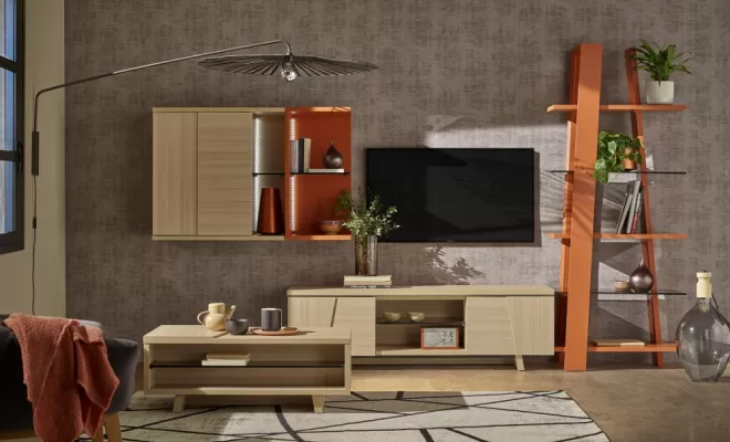 Table basse arco en chêne stucturé et étagère en verre trempé