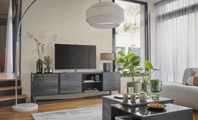 Meuble Tv Audace avec table basse cendré et verre fumé