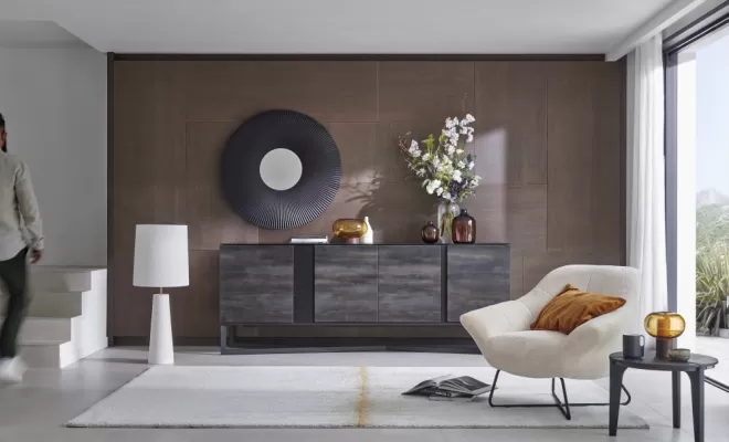 Enfilade Audace cendré et noir avec pied en croix métal