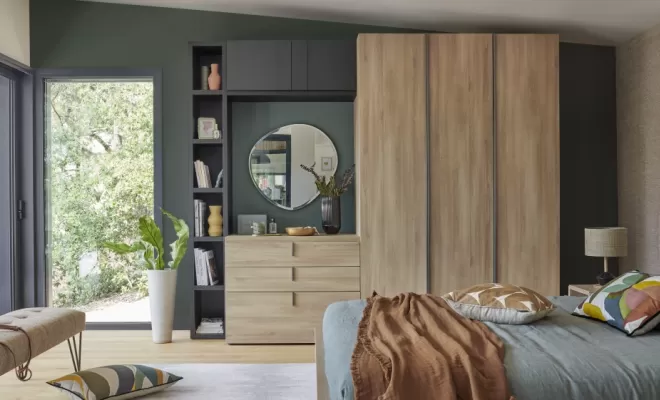 Dressing sur mesure avec tiroir de rangement et bibliothèque chêne du bocage et noir