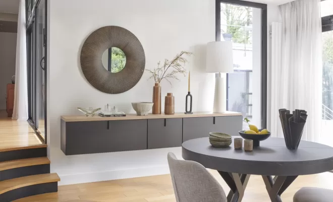 enfilade suspendue imagine avec tiroir noir et chêne du bocage