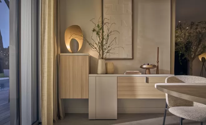 Enfilade design sur mesure en chêne structuré et grège natural