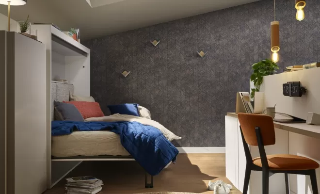 lit escamotable chant blanc horizontal ouvert avec banquette