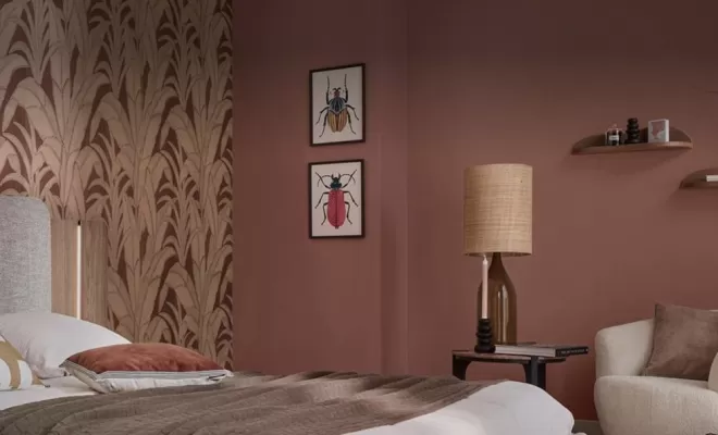 Papier peint botanic rust Lampe a poser Anoki bougeoir bulle lot 2 tableaux lin scarabée