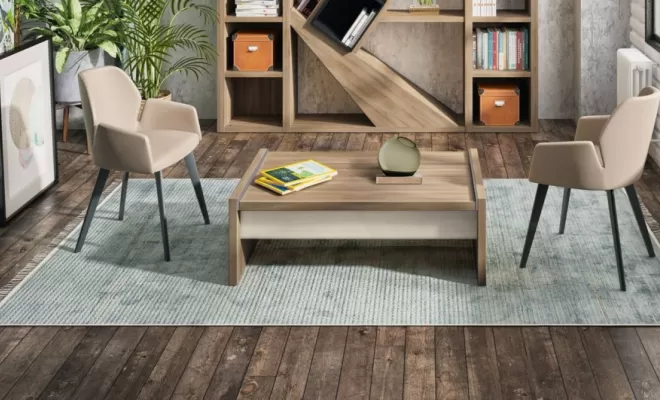 Table basse préface avec plateau coulissant finition chêne du bocage et grège