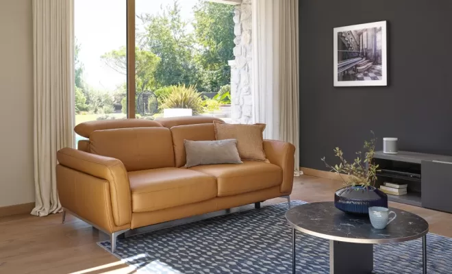 Canapé Meda en cuir 2 places fixe avec têtière ajustable